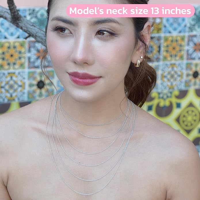 Thin Solid 925 Sterling Silver Chain Necklace 1.1mm, 14 16 18 20 22 24 Inch, Cable Chain, Anti-tarnish, Hypoallergenic, Includes Gift Box, Strong Dainty Chain for Women, Made in Thailand