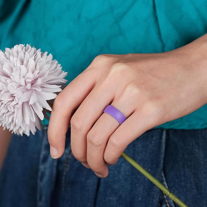 Egnaro Women's Bridal Rings Sets, 6mm Wide, 2mm Thick, Silicone Wedding Rubber Band with Half Size, Inner Arc Ergonomic Breathable Design