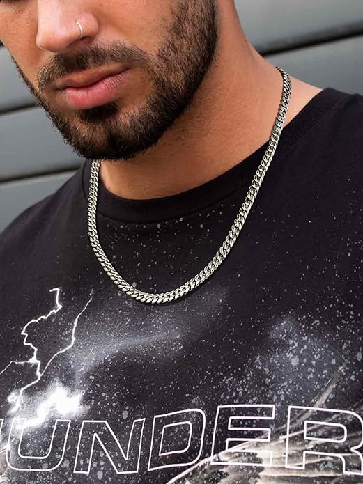 ChainsPro Chunky Miami Cuban Link Chains for Men,Stainless Steel Cuban Chain Necklace,4.8/6/10/14mm Width,No Tarnish& Thick Hip Hop Jewelry,18-30 inch Length, Black/Gold Plated/Silver,Send Gift Box