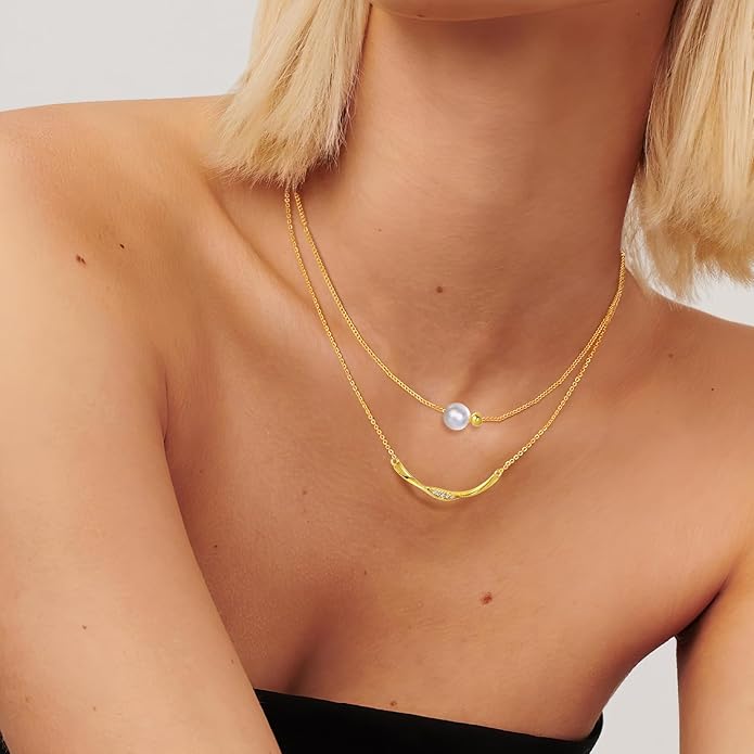 Copper Alloy 14K Gold Plated | 14K Platinum Plated Necklace for Women Double Layer Pendant Necklace Fashionable Multi-Layer Jewelry