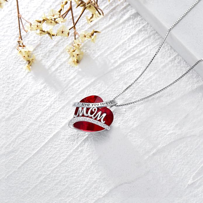 Mothers Day Gifts for Mom s925 Sterling Silver I Love You Forever Love Hear Mon Pendant Necklace with 12 Birthstone Jewelry Birthday Christmas Gifts for Women Grandma Mom Nana From Duaghter Son
