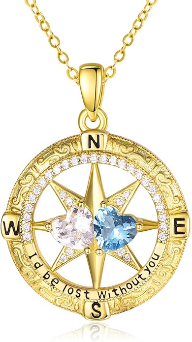 Zeuslia Double Birthstone Necklace Gifts for Wife - 925 Sterling Silver Sunflower/Rose/Crown Cross/Compass/Heart Pendant I Love You Necklace, Anniversary Birthday Gifts for Wife Girlfriend Mom Her