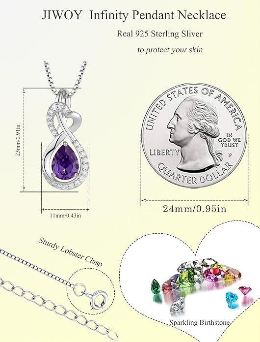 Infinity Necklace Birthstone Pendant 925 Sterling Silver Jewelry for Women