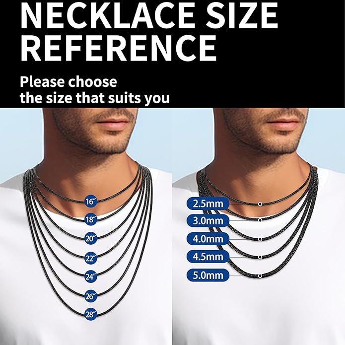 Fiusem Flat Box Chains for Men, 14k Gold Plated Stainless Steel Chain Necklace, 2.5/3/4/4.5/5mm Necklaces for Men and Women 16-28 Inch