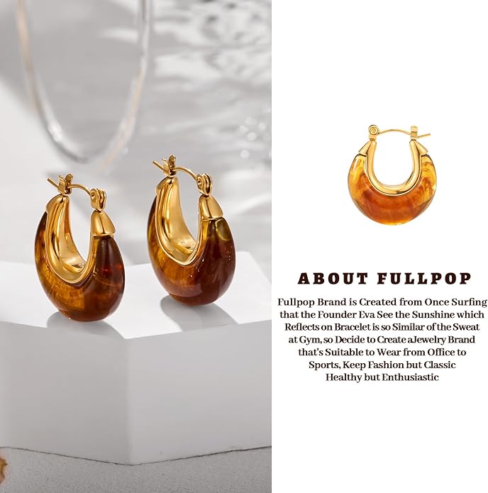 Fullpop Vintage Earrings for Women, Chunky 14K Gold Plated Resin Hoop Earrings Lightweight Hollow Drop Earrings Hypoallergenic Earrings for Women Vintage Anthropologie Jewelry Gifts for Women