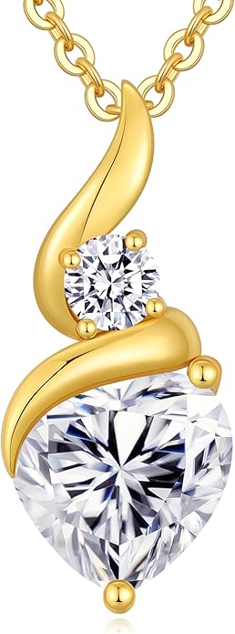 Moissanite Heart Pendant Necklaces for Women, 925 Sterling Silver Necklace with Birthstone, Ideal Anniversary Present or Birthday Christmas Valentine Mothers Day Jewelry Gifts for Mom Wife Her Girlfriend