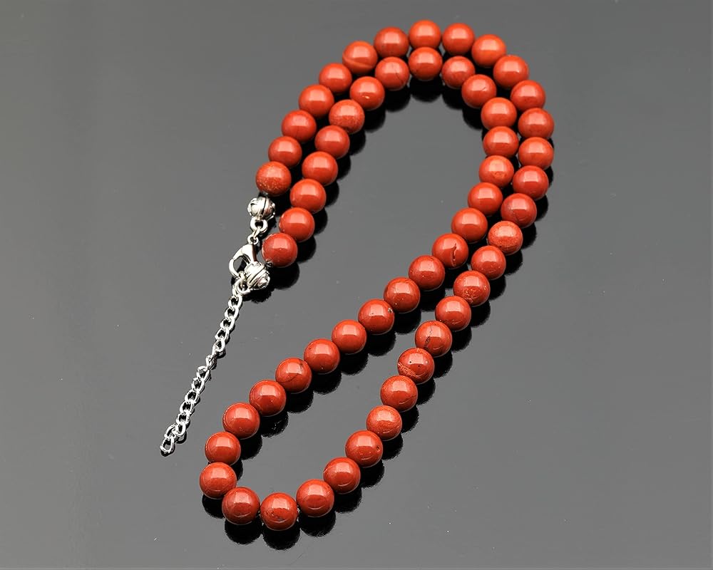 Natural Red Jasper Beaded Choker, Genuine Red Crystal Necklace, Fancy Gemstone Choker, 8mm Beads, Unique Fashion Jewelry, Healing Crystal Chakra Necklace, Durable Stone Necklace, Aries Necklace