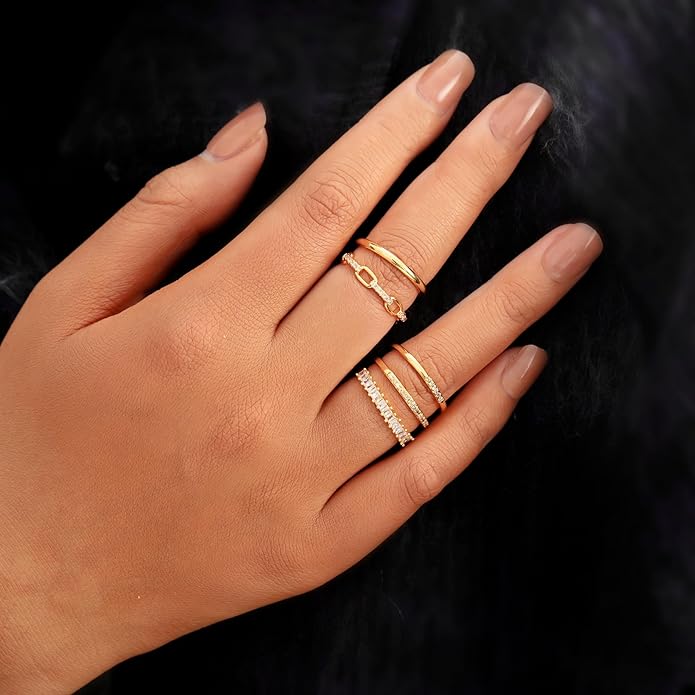 Honsny Stackable Gold Rings for Women Set Dainty 18K Gold Plated Cubic Zirconia Thumb Rings Thin Eternity Engagement Rings