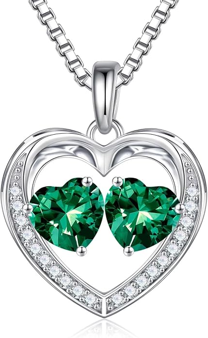 Iefil Christmas Gifts for Women Wife - 925 Sterling Silver Heart Birthstone Necklace, Anniversary Birthday Gifts for Women Wife Girlfriend Mom, Birthstone Jewelry Gift for Her