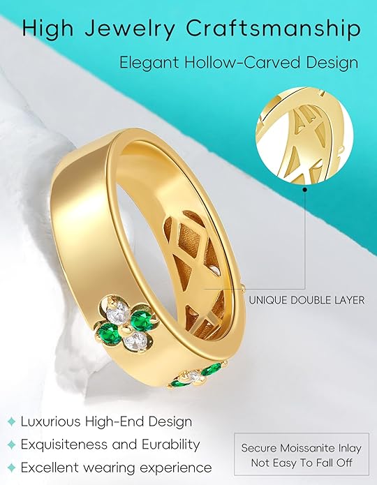Premium Emerald&Moissanite Clover Rings for Lucky Women|Moissanite D Color VVS1 Clarity 3EX Cut|925 Sterling Silver 14K Gold Plated Non Tarnish