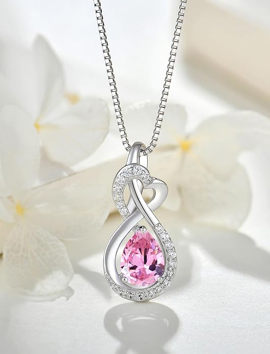 Infinity Necklace Birthstone Pendant 925 Sterling Silver Jewelry for Women