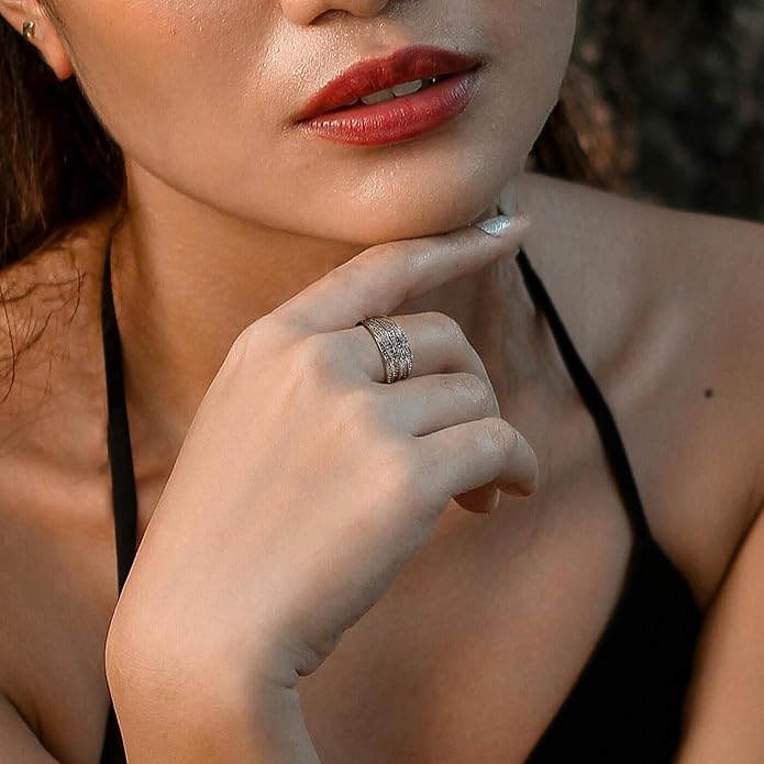 2 Tone Intertwined Crossover Statement Ring Fashion Chunky Band Rings for Women Wide Index Finger Rings Costume Jewelry