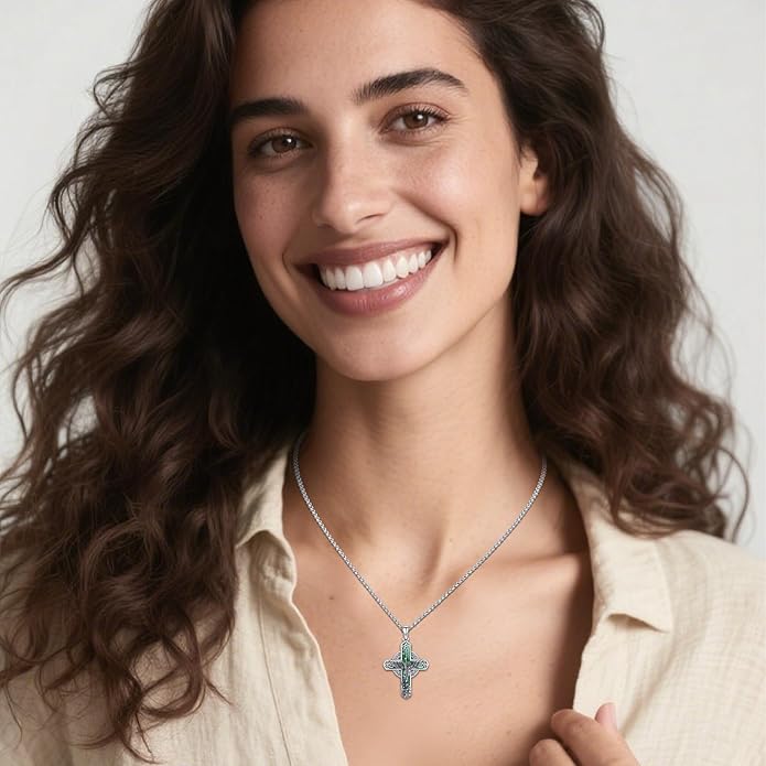 Midir&Etain Cross Necklace 925 Sterling Silver Celtic Christian Pendant Religious Protection Jewelry for Women Men