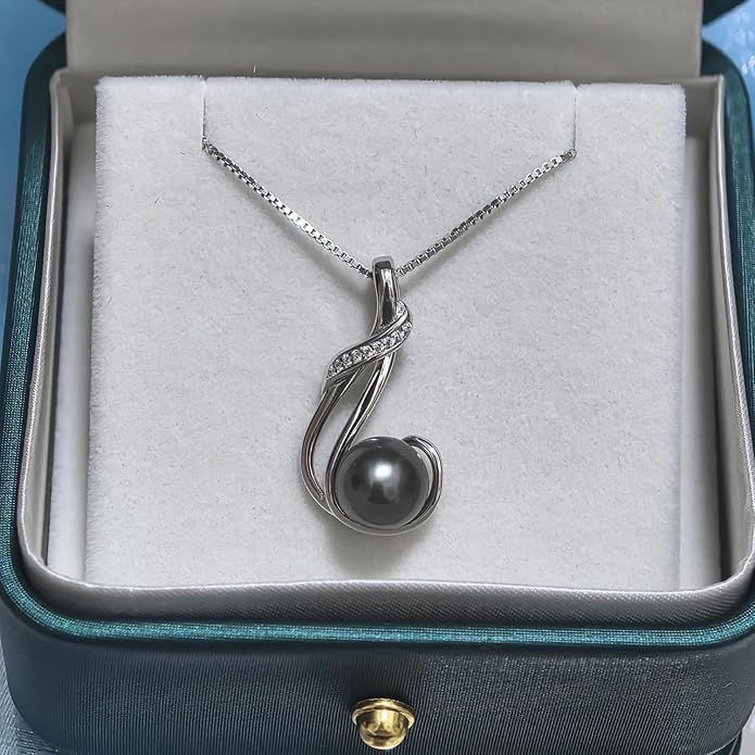 Gifts for Women Wife-Tahitian Black Pearl-Necklace-Gift for Wife Wedding Birthday Anniversary Jewelry-Mom Girlfriend Her Mothers Day Gifts for Mom Women Valentines Day Christmas Day Gifts