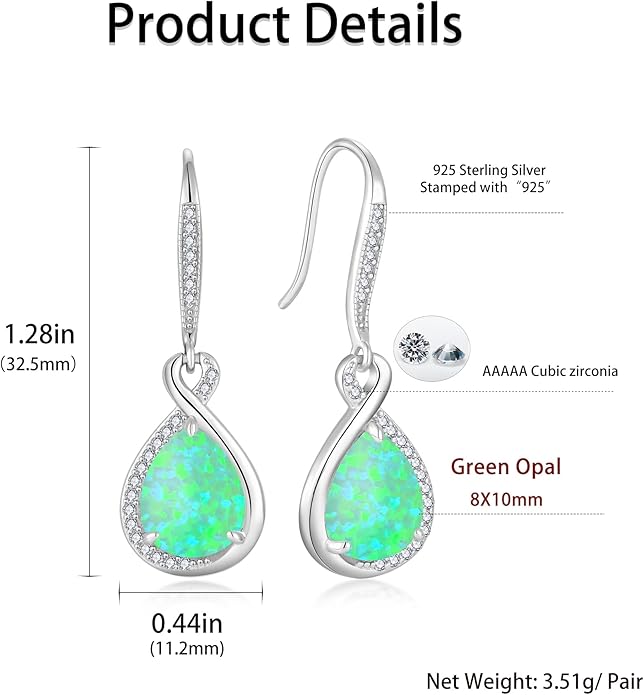 Opal Earrings 925 Sterling Silver Hook Drop Teardrop Gemstone Earrings October Birthstone Dangle Earrings Jewelry Gift for Women