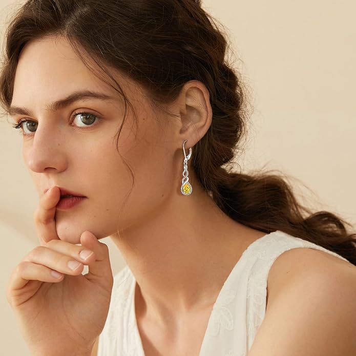 Infinity Dangle Drop Earrings for Women 925 Sterling Silver Teardrop Leverback Earrings Birthstone Jewelry Gifts for Women Wife Girlfriend Mother Daughter Her