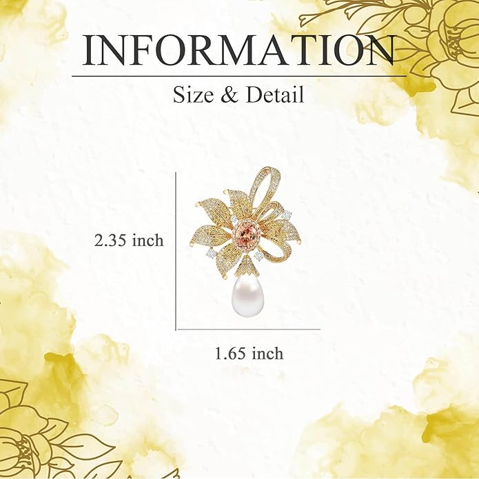 Flower Brooch for Women Girls Flower Rhinestone Brooch Gold Plated Lapel Pin Clothing Accessory Wedding Gift Fashion Jewelry for Mom Wife