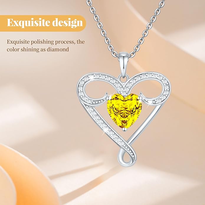 Infinity Necklace for Women, 925 Sterling Silver Heart Necklace with 5A Zircon, White Gold Plated Adjustable Chain, Gift for Valentine's Day, Birthday, Anniversary for Wife, Girlfriend, Mom