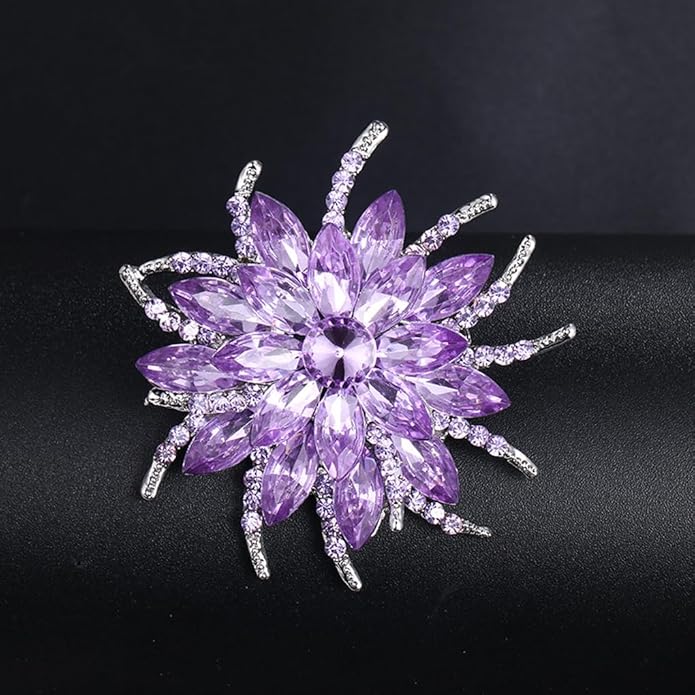 Rhinestone Large Flower Brooches Pins for Women Fashion Sparkly Crystal Sunflower Statement Brooch Unique Wedding Party Suit Dress Jewelry Accessories