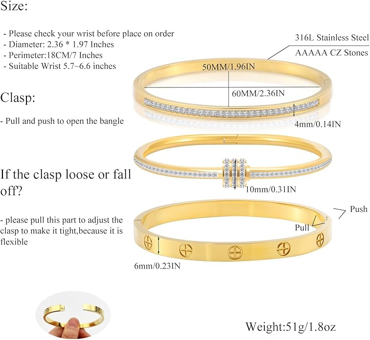 Gold Bracelets for Women - Stackable Bangles with Friendship & Love Theme - Stainless Steel Jewelry Gift for Her