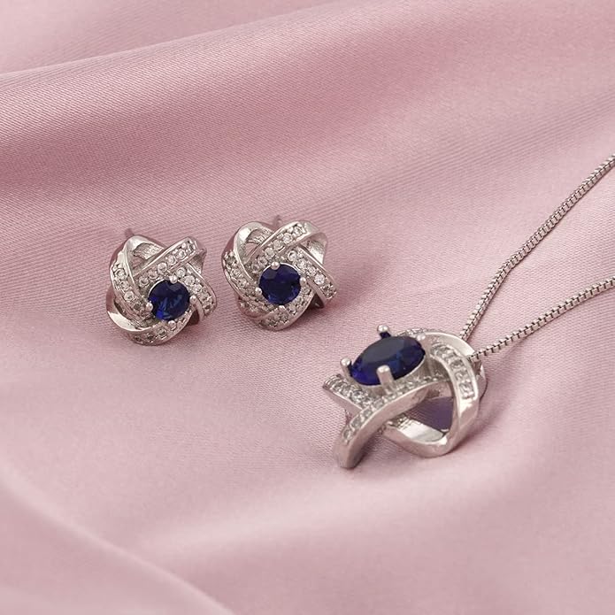 AMYJANE Bridal Jewelry Set for Women - Crystal Cubic Zirconia Love Knot Necklace Stud Earrings Elegant CZ Jewelry Set for Wedding Bride Bridesmaids Gift Set