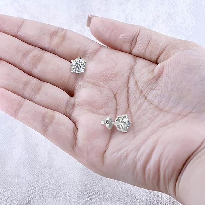 1/5 to 2 Carat TW Natural Real Diamond Solitaire Studs Earrings Available in 14K White and Yellow Gold with Secure Screw Back for Women and Men (Color J-K, Clarity I1-I2)