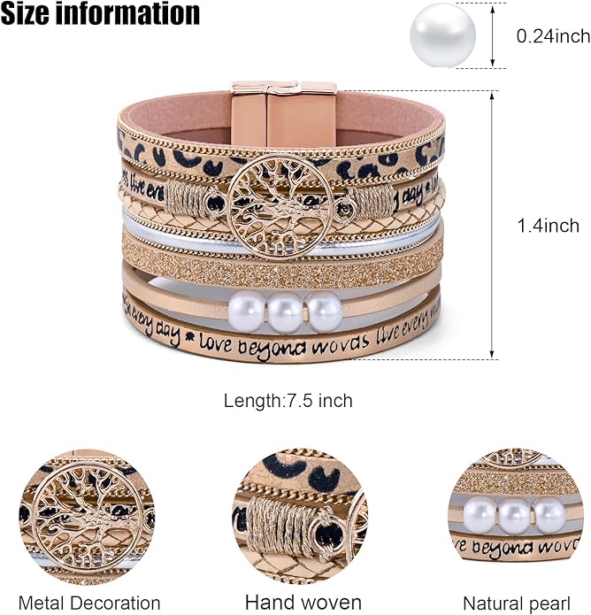VIBILIA Boho Leather Wrap Bracelets for Women Multi-Layer Bracelets with Strong Clasp Jewelry for Women