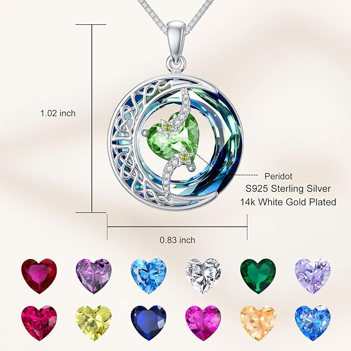 TOUPOP Christmas Gifts Birthstone Necklace 925 Sterling Silver Moon and Star Pendant with Blue Crystal Celtic Moon Jewelry Birthday Gifts for Women Mom Wife Her Daughter