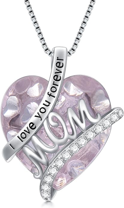 Mothers Day Gifts for Mom s925 Sterling Silver I Love You Forever Love Hear Mon Pendant Necklace with 12 Birthstone Jewelry Birthday Christmas Gifts for Women Grandma Mom Nana From Duaghter Son