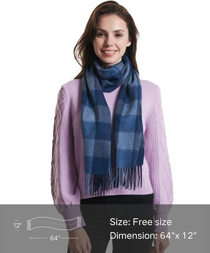 EURKEA 100% Cashmere 2025 Winter Scarf for Women Fringed Edges Warm & Soft Lightweight Solid/Plaid/Two-Tone Free Size