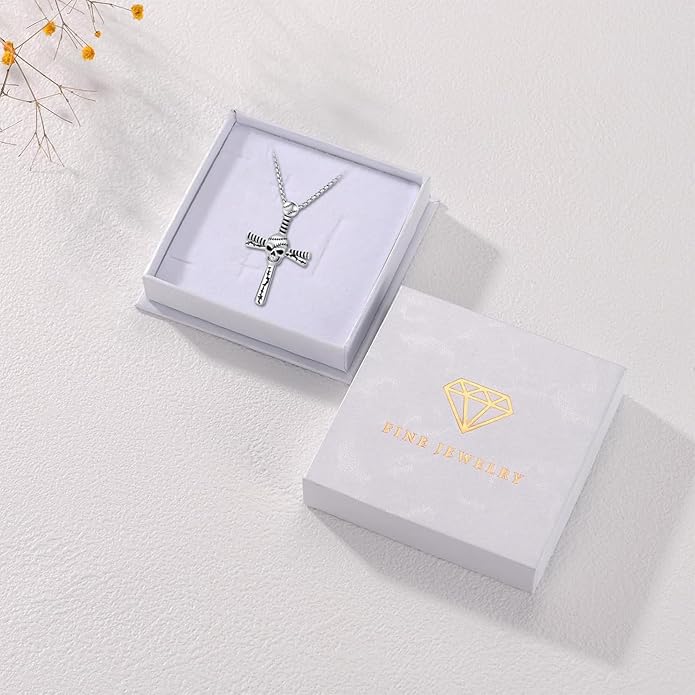 Taioiat Baseball Necklace for Men 925 Sterling Silver Sports Necklace Baseball Cross Necklace Jewelry Gifts for Women Men