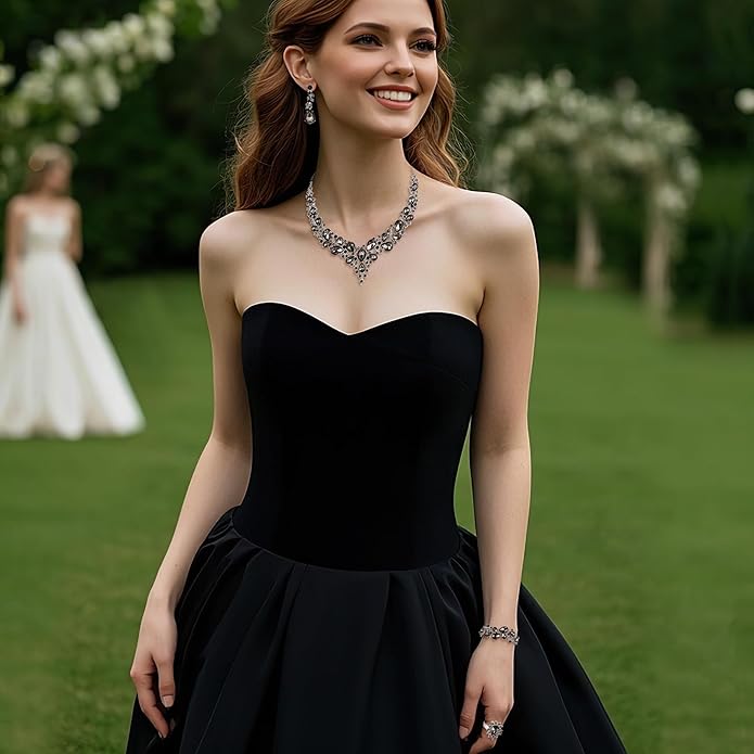 BriLove Wedding Bridal Jewelery for Women Austrian Crystal Teardrop Cluster Statement Necklace Dangle Earrings Link Bracelet Set