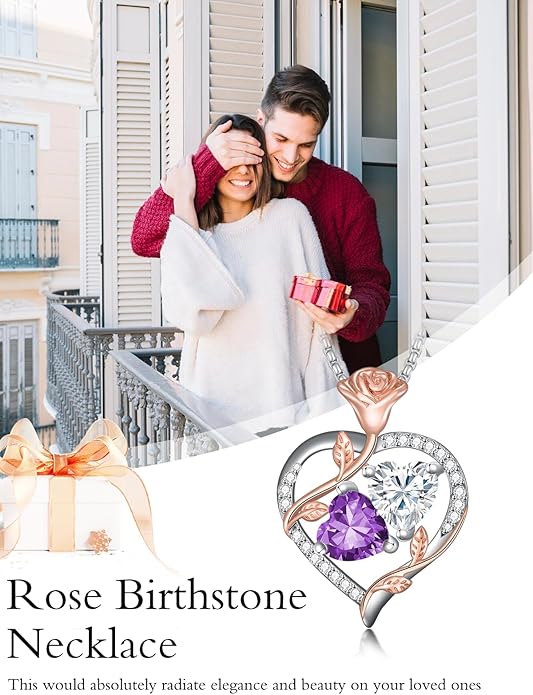 Christmas Gifts for Women Rose Heart Birthstone Pendant Necklace I Love You Forever Jewelry Valentine Mothers Day Birthday Gifts for Women Her Wife Girlfriend
