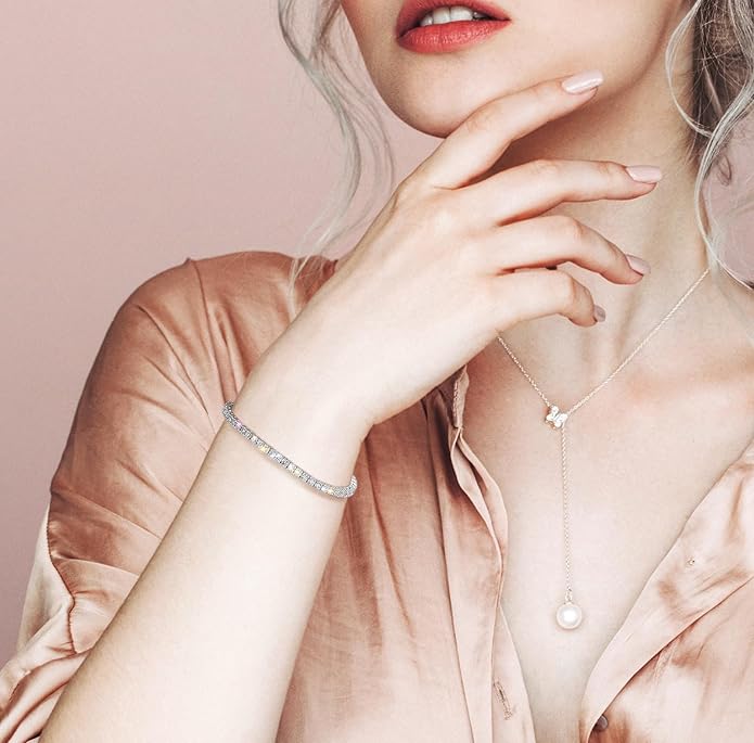 KRKC Moissanite Tennis Bracelet, Gifts For Women, Lab Grown Diamond Tennis Bracelets, 925 Sterling Silver 14K Golden Plated, Hypoallergenic, Luxury Present For Birthday, Daily Jewelry, 2.1-13.2 Ct.Tw