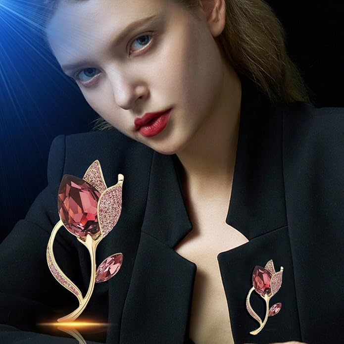 Rhinestone Flower Brooch Austrian Crystal Flower Pin 18k Gold Plated Floral Brooch Lapel Pin Jewelry Mother's Day Birthday Gifts for Mom Wife