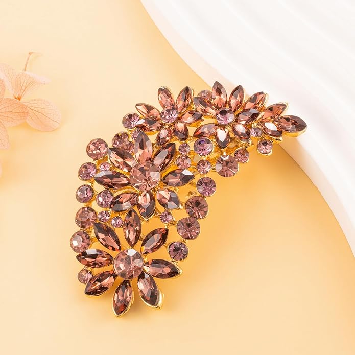 LAXPICOL Vintage Austrian Crystal Flower Leaf Bouquet Clusters Large Big Brooch Pin for Women Gold Tone