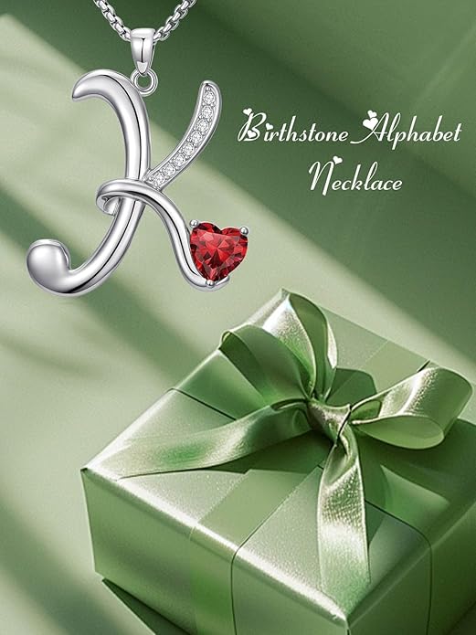 Christmas Gifts for Women Alphabet A to Z Initial Birthstone Pendant Necklaces for Women - 18k White Gold Plated Personalized Name Jewelry Valentine Mothers Day Birthday Gifts for Women Her Girlfriend