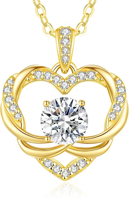 OOBEE Moissanite Heart Necklace for Women 925 Sterling Silver Fine Jewelry Twist Pendant, Valentine Anniversary Birthday Gift for Wife, Mom, Girlfriend