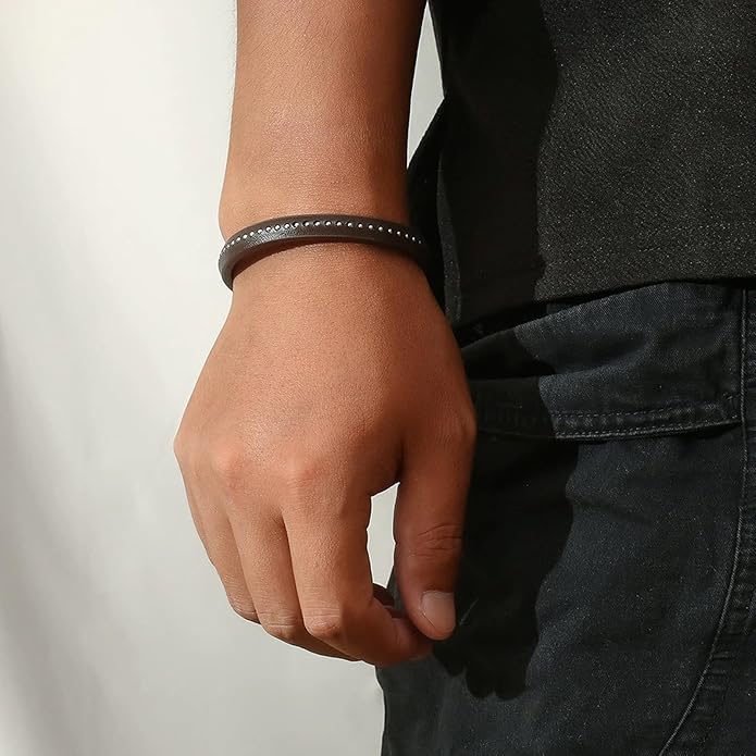 Italian Handmade Genuine Leather Bracelets for Men Stainless Steel Clip, Men's Casual Genuine Multi-layer Cuff Bracelet, Bracelet Gift for Real Men
