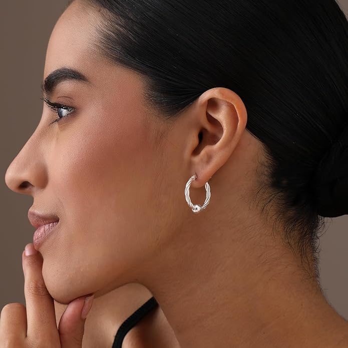 LeCalla 925 Sterling Silver Beaded Ball Hoop Earrings | Lightweight Sleeper Bead Ball Earring Hoops | Cape Style Hoop Earrings for Women