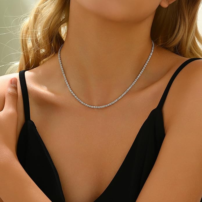 Gold Chain Necklace for Women Dainty 18K Gold Plated Thin Satellite Beaded Turquoise Necklace Simple Gold Boho Jewelry