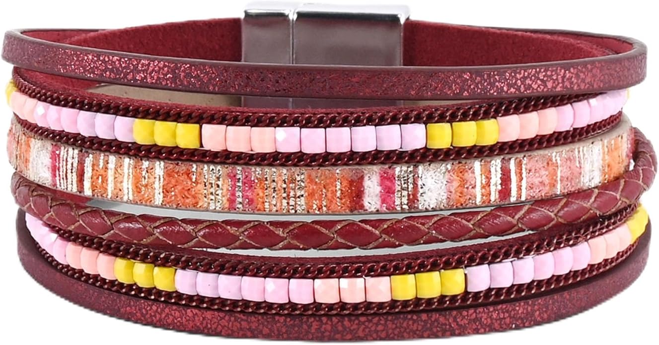 VIBILIA Boho Leather Wrap Bracelets for Women Multi-Layer Bracelets with Strong Clasp Jewelry for Women