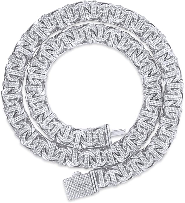 SAVEARTH DIAMONDS 8.50Ct-10.50Ct Lab Created Moissanite Diamond 10MM Width Chino Miami Cuban Link Chain Necklace For Men In 14k Gold Over Sterling Silver, 18" to 22" Length, Color: G-H,Clarity: VVS1