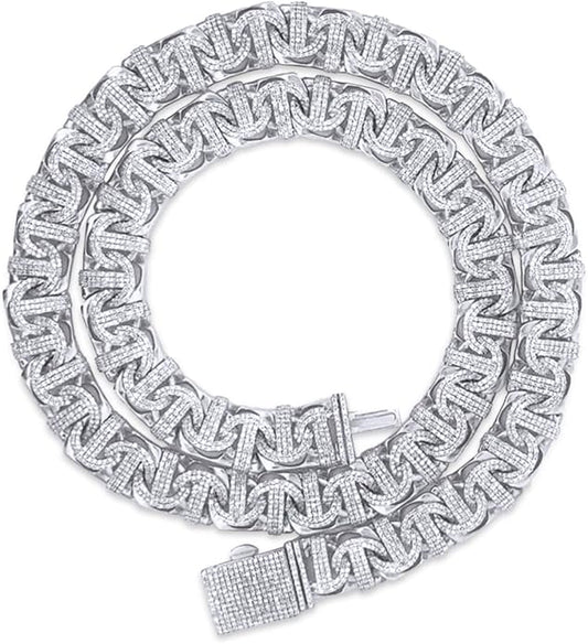 SAVEARTH DIAMONDS 8.50Ct-10.50Ct Lab Created Moissanite Diamond 10MM Width Chino Miami Cuban Link Chain Necklace For Men In 14k Gold Over Sterling Silver, 18" to 22" Length, Color: G-H,Clarity: VVS1