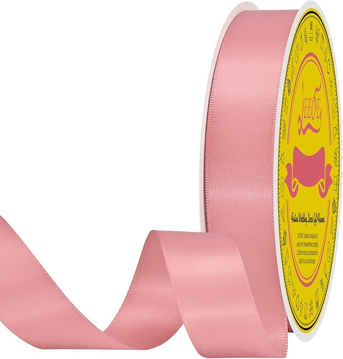 LEEQE Dusty Pink Double Face Satin Ribbon 1 inch X 50 Yards Spool Bright Colors Very Suitable for Weddings Gift Package Wrapping Dancer Wand Sewing Party Hair Bow Invitation Decorations and More