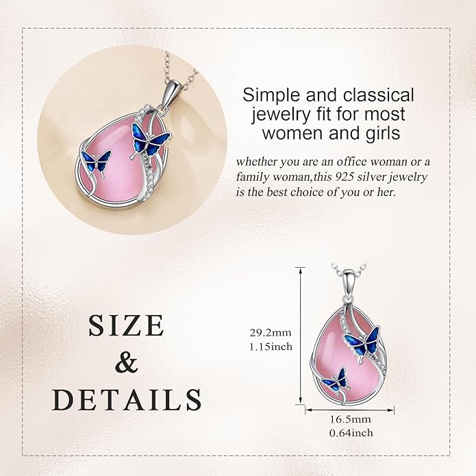KQF Dragonfly/Butterlfy/Cat/Jellyfish/Bunny/Axolotl/Bee/Mermaid/Hummingbird/Elephant Necklace for Women Sterling Silver Moonstone Pendant Necklace Dragonfly Jewelry Gifts for Women
