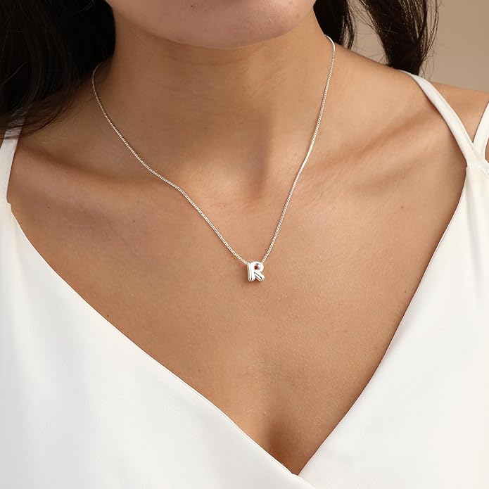 Bubble Gold Letter Necklace for Women, 14k Gold Plated Balloon Initial Necklace, Dainty Gold Necklace for Women, Personalized Bubble Pendant Name Necklace, Fashion Accessories Trendy Jewelry