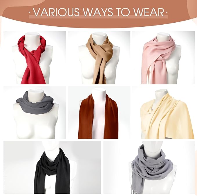 Suhine 8 Pcs Winter Scarves Bulk for Women Lightweight Blanket Scarf with Tassel Edge Pashmina Shawl for Women Men