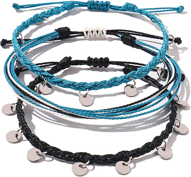 FANCY SHINY String Ankle Bracelets Waterproof Rope Anklets Braided Beach Boho Coin Anklets Cute Friendship Foot Jewelry for Women
