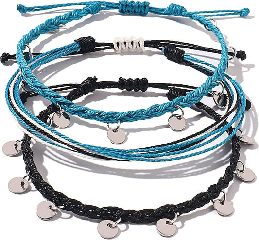 FANCY SHINY String Ankle Bracelets Waterproof Rope Anklets Braided Beach Boho Coin Anklets Cute Friendship Foot Jewelry for Women